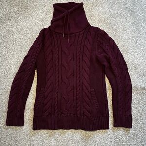 L.L. Bean Cotton Cable Knit Turtleneck Sweater - Burgundy